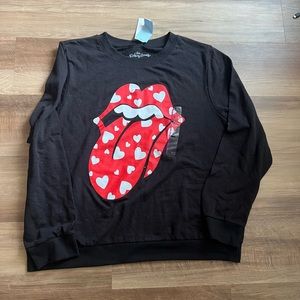 Black Sweatshirt with Red Heart Lips Design Rolling Stones
